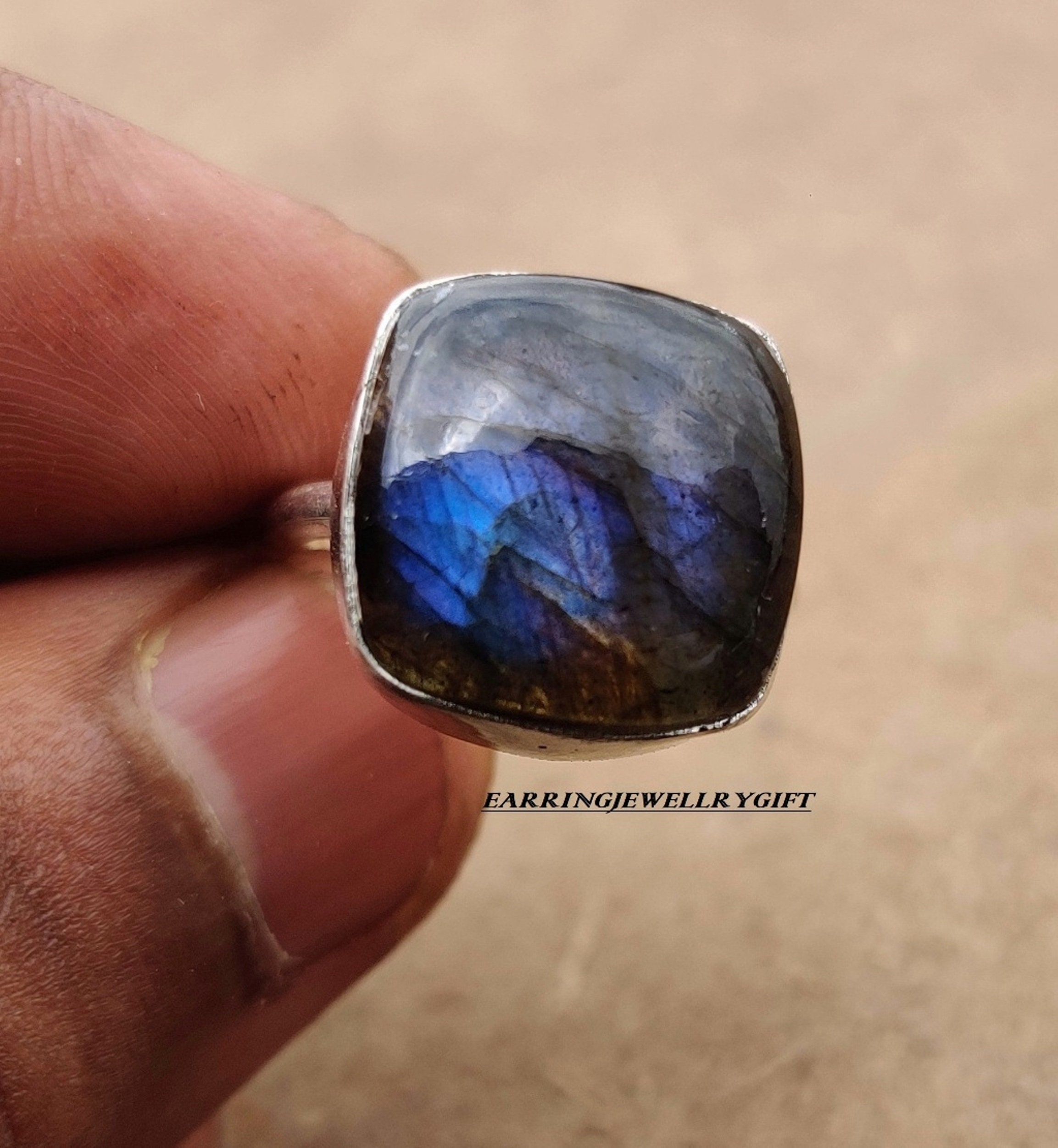 Adjustable Labradorite Ring: 925 Sterling Silver Gemstone Jewelry