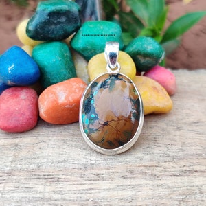 Natural tibetan turquoise Pendant, 925 Sterling Silver Handmade Pendant Statement Pendant Oval Shape Simple Pendant Jewelry, Gift For Her