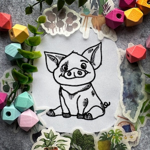 Happy mini pig machine embroidery design