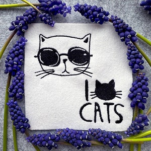 Katze, I love cats - Stickdatei - DIGITALE Stickdatei zum sofortigen Download, 2er Pack