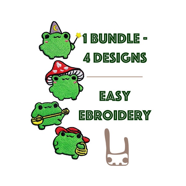 Frog bundle, set of four, Frog embroidery design, Frog embroidery design files, frog applique PART 2