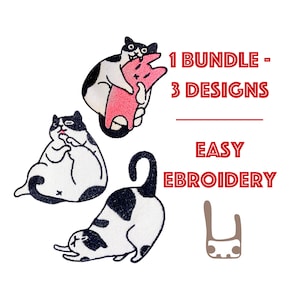 Lot de trois chats - motifs numériques de broderie machine pour téléchargement immédiat