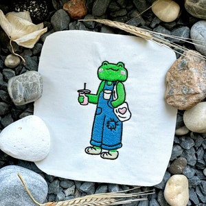 Frog with shopper machine embroidery design