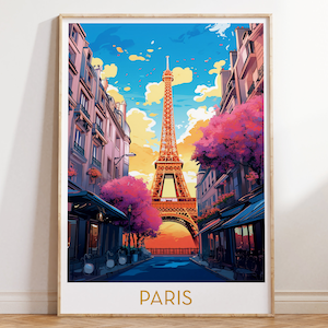 Paris Travel Poster Eiffel Tower Print France Poster Maximal Home Decor Mid Century Modern Wall Pop Art Eclectic Decor Digital Download