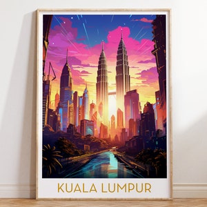 Kuala Lumpur Travel Poster Printable Malaysia Wall Art Maximal Decor Mid Century Modern Wall Hanging Eclectic Gallery Decor Digital Download