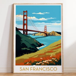 San Francisco City Skyline California Travel Poster Wall Art Maximal Mid Century Modern Wall Hanging Eclectic Home Decor Digital Download