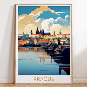 Prague Travel Poster Print Czech Republic City Skyline Wall Art Maximal Mid Century Modern Wall Hanging Eclectic Home Decor Digital Download