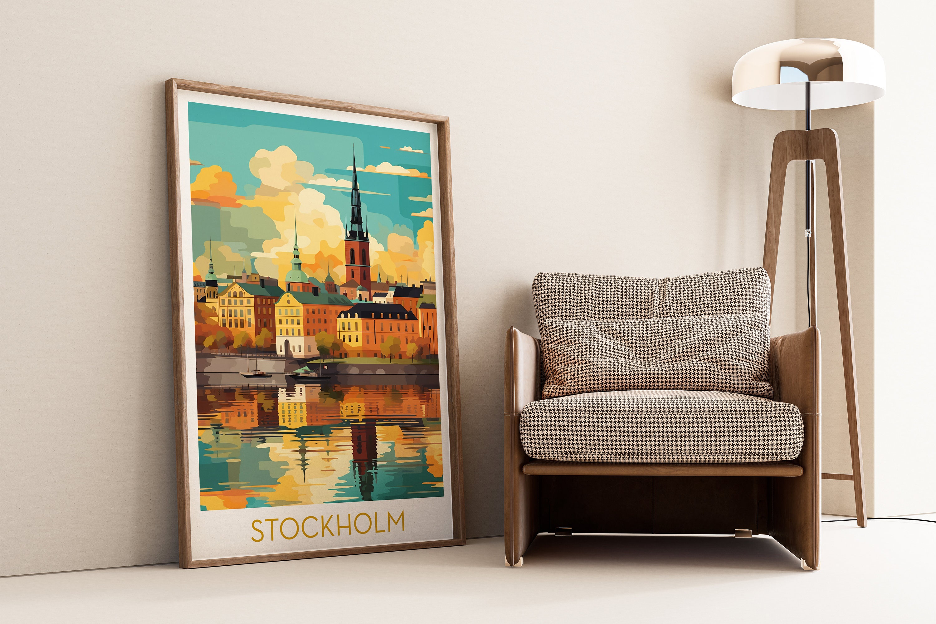 Stockholm Travel Poster City Skyline Print Sweden Retro Wall Art ...