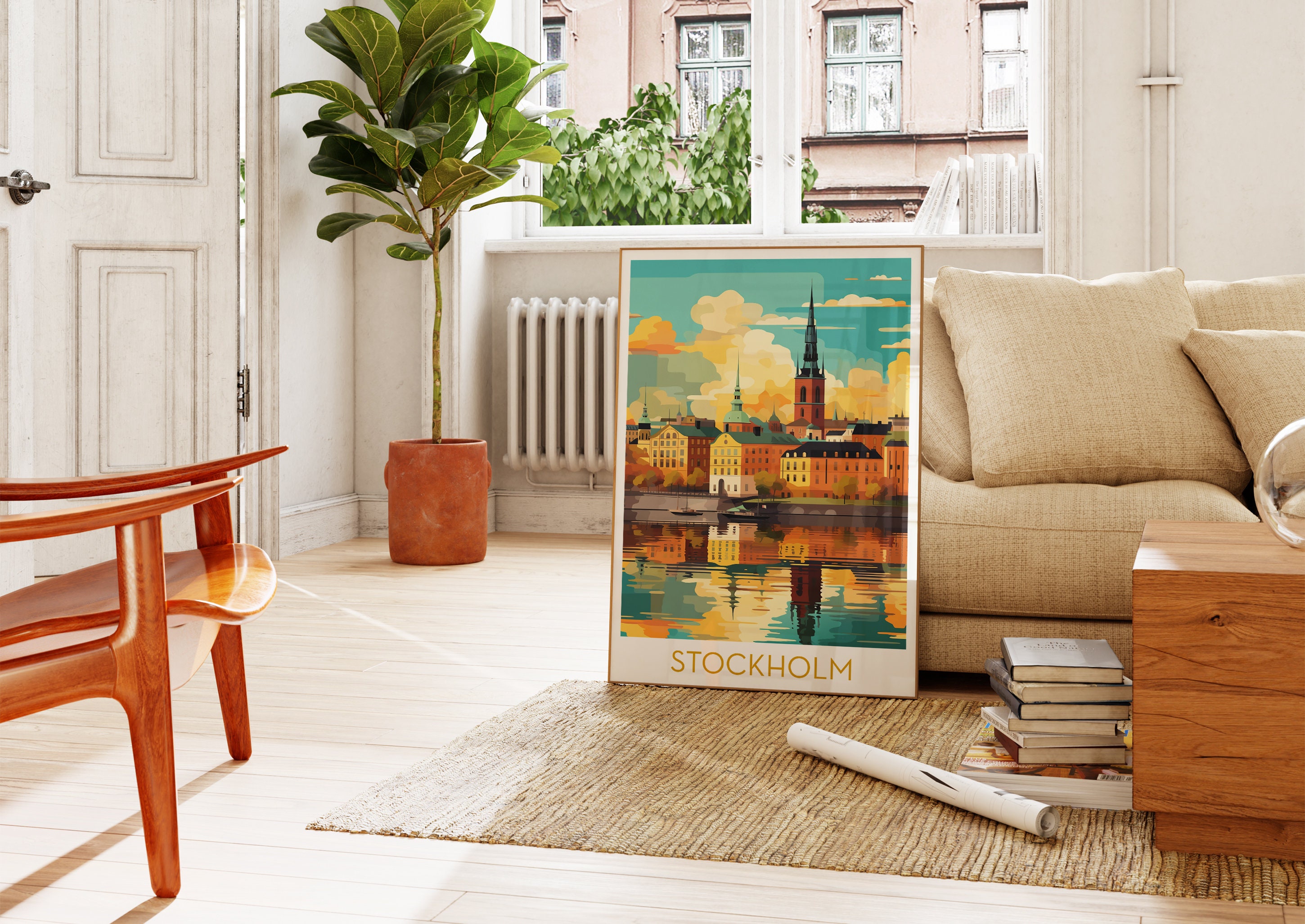 Stockholm Travel Poster City Skyline Print Sweden Retro Wall Art ...