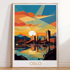 minimalist oslo skyline red and pink color block | Poster