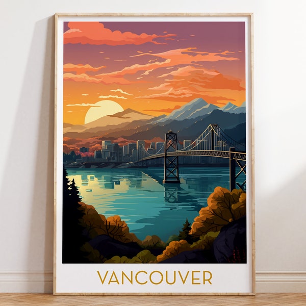 Vancouver Travel Poster City Scape Vintage Wall Art Decor Print Maximal Mid Century Modern Wall Hanging Eclectic Home Decor Digital Download