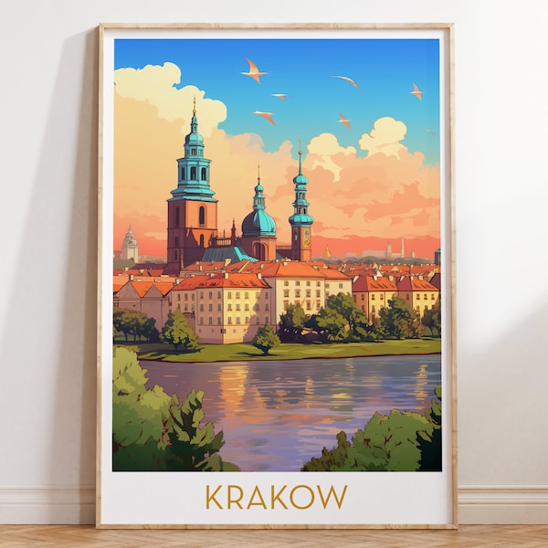 Krakow Travel Poster Printable Wall Art Poland Print Maximal Decor Mid Century Modern Wall Decor Eclectic Gallery Wall Digital Download