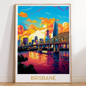 Brisbane Travel Poster Australia Wall Art Vintage Travel City Print, Pop Art Wall Decor Aesthetic Mid Century Digital Download, Vibrant Art