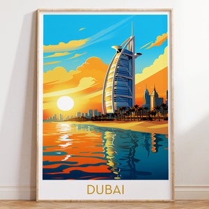 Cartel de viaje de Dubai Vibrante decoración de pared Vintage Travel City Print, Estética y ecléctica pared colgante mediados de siglo Pop Art Descarga digital