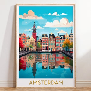 Amsterdam Travel Poster Retro Wall Art Netherlands Travel Print Europe Poster Printable Vintage Wall Decor World City Print Digital Download