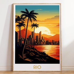 Rio de Janerio City Skyline Print Brazil Travel Poster Wall Art Maximal Mid Century Modern Wall Hanging Eclectic Home Decor Digital Download