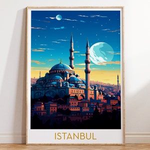 Affiche de voyage d&#39;Istanbul, art mural imprimable Turquie, décoration intérieure de la Turquie, art maximal, décoration murale moderne du milieu du siècle, galerie éclectique, téléchargement numérique