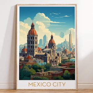 Cartaz de viagem da Cidade do México Arte de parede para impressão México Impressão Decoração máxima de meados do século Arte de parede moderna Galeria eclética Download digital de parede