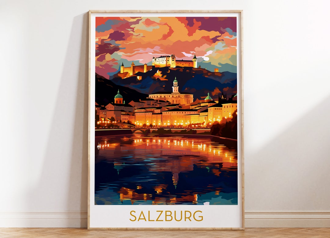 Salzburg City Skyline Print Austria Travel Poster Wall Art Maximal Mid