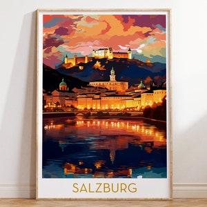 Salzburg City Skyline Print Austria Travel Poster Wall Art Maximal Mid Century Modern Wall Hanging Eclectic Home Decor Digital Download