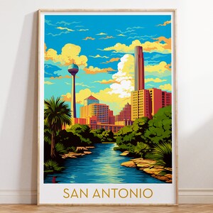 San Antonio City Skyline Print Texas Travel Poster Wall Art Maximal Mid Century Modern Wall Hanging Eclectic Home Decor Digital Download