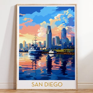 San Diego City Skyline Print California Travel Poster Wall Art Maximal Mid Century Modern Wall Hanging Eclectic Home Decor Digital Download