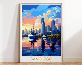 San Diego City Skyline Print California Travel Poster Wall Art Maximal Mid Century Modern Wall Hanging Eclectic Home Decor Digital Download