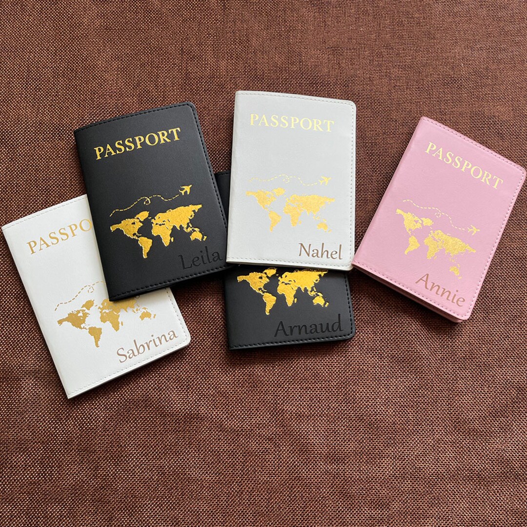 Personalized Passport Cover With Names, Unique Engraved Passport Holder
