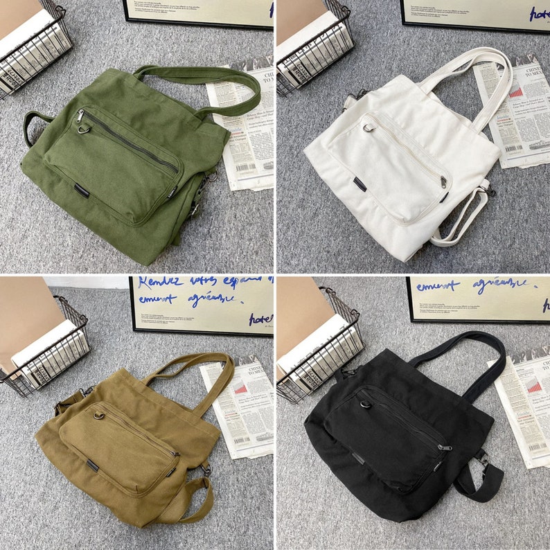 School Canvas Tote Bag, Shoulder Bag for Students, Large Capacity, Messenger Bag for Boys and Girls, Laptop Bag, College Bag, University Bag image 7
