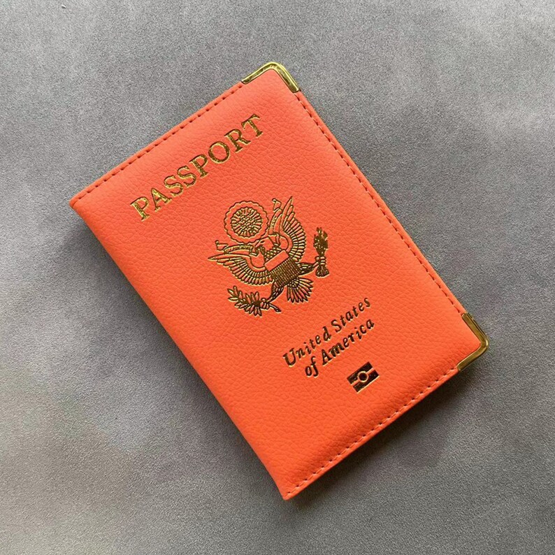 Passport Cover With Name USA, Cute Pink Personalized Passport Holder, Designer Travel Passport Case Pouch, Cute Passport Cover, Passport Orange with Edge