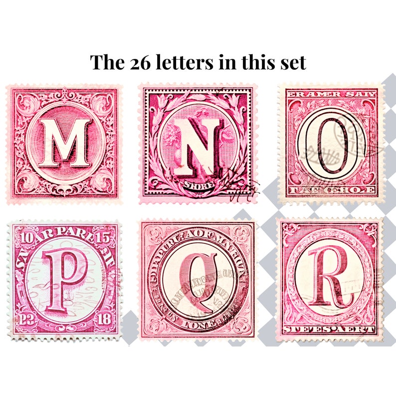 Postsage Signs For Letters Stamp Clipart Alphabet Letters | PNG Postage Image Font Set | Pink ...