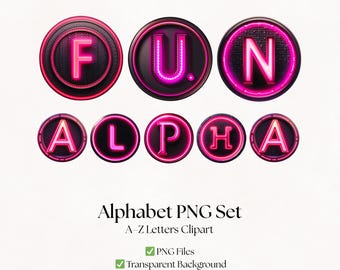 Pink Alphabet Letters | PNG Clipart Lettering Set | Neon Typography | Digital Download