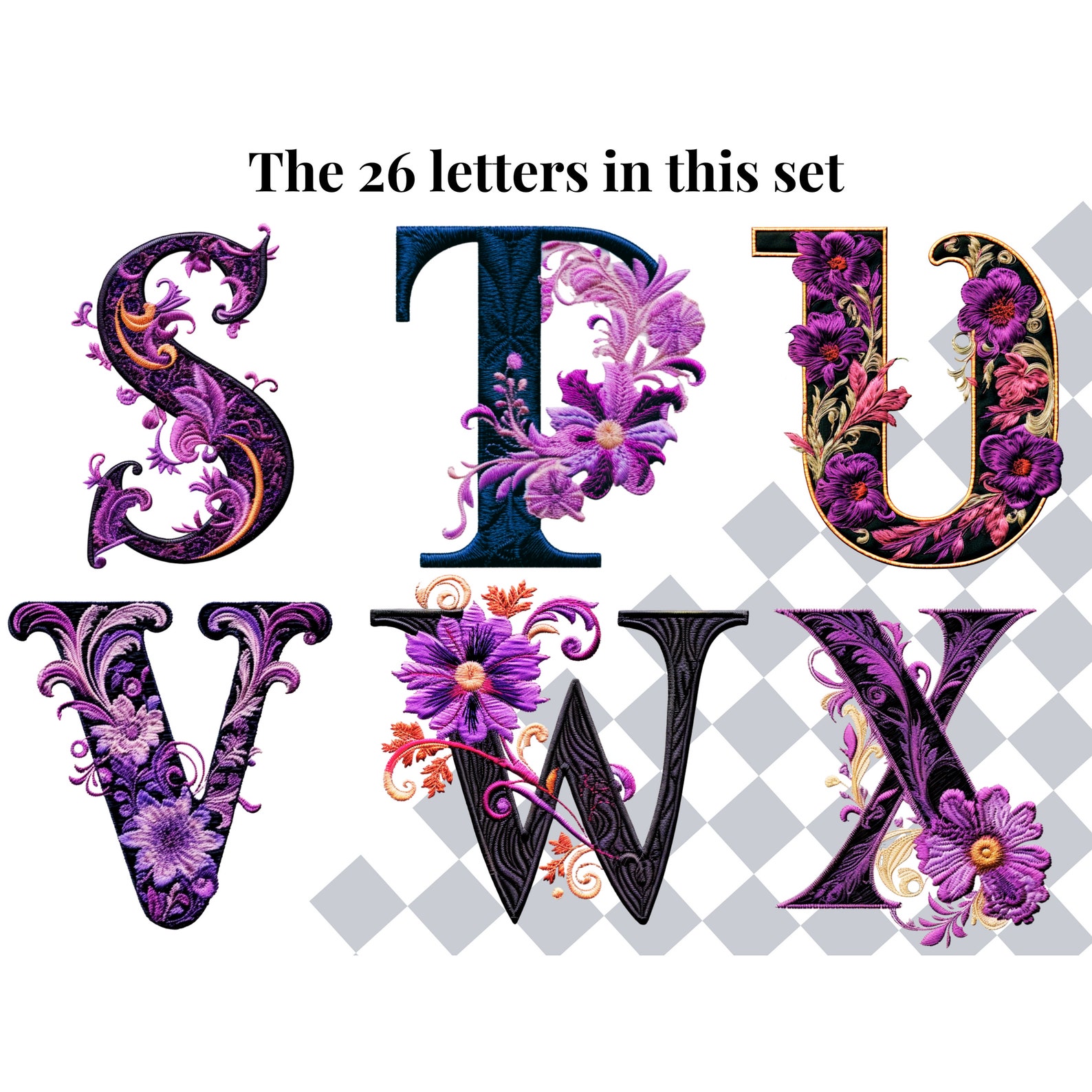 Purple Flower Clipart Alphabet Letters | Floral PNG Fonts | Botanical ...