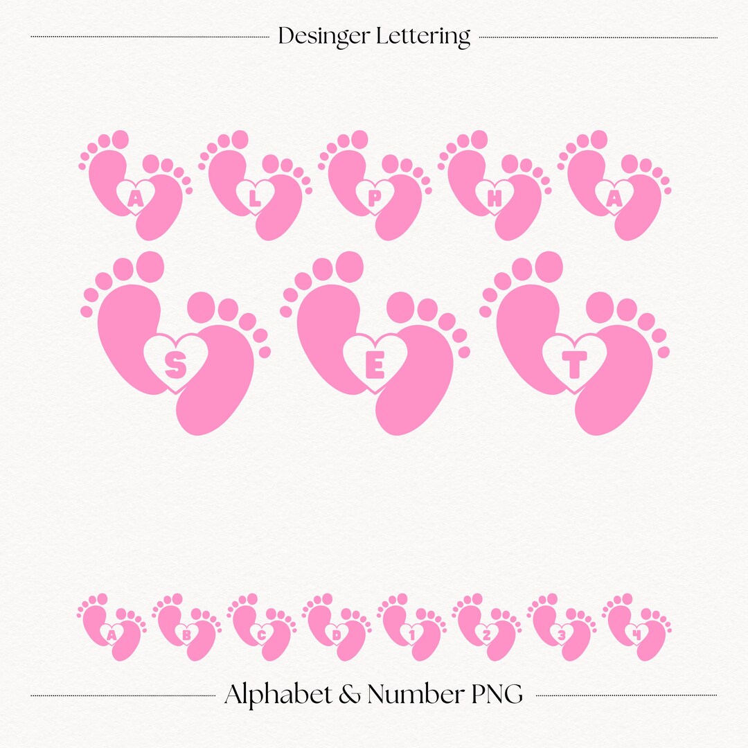 Pink Feet Alphabet Letters & Numbers | Baby Shower PNG Clipart | Girl ...