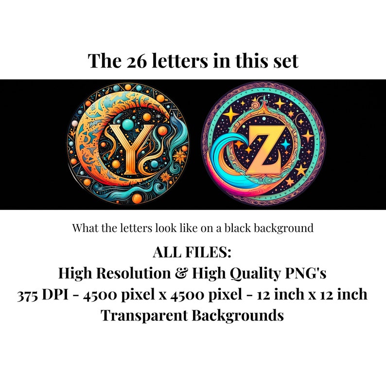 Celestial Clipart Alphabet Letters | PNG Boho Lettering Designs ...