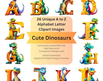 Dinosaur Alphabet PNG for Dinosaurs Printable and Digital Arts and Crafts, Dino Wall Decal Stickers, Circuit Projects, Baby Dino PNG Designs