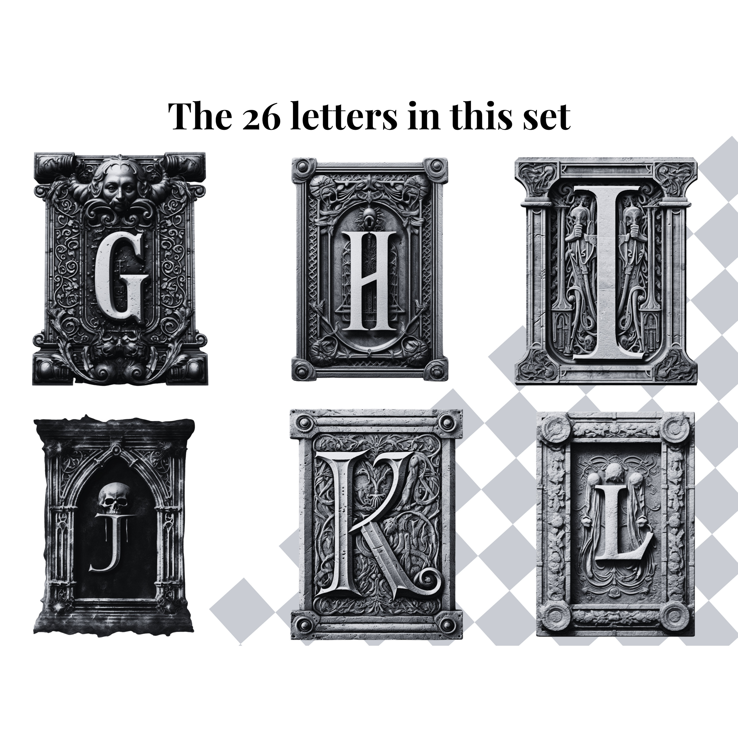 Tomestone Lettering Gothic Tombstone Alphabet Clipart: PNG Letters, Scrapbooking (digital ...