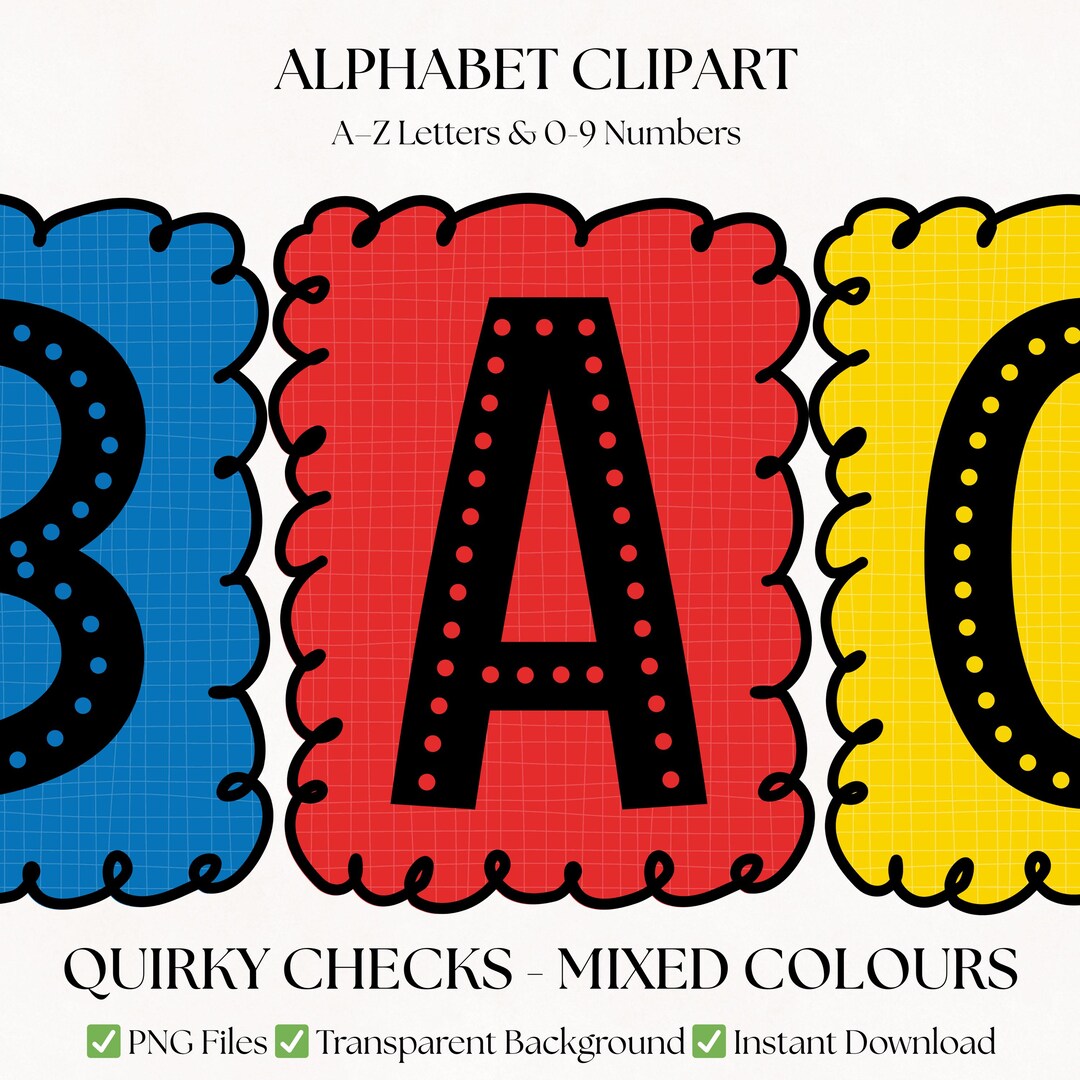 Uk Lettering Doodle Alphabet Letters & Numbers | Quirky Checks Clipart Fonts ...