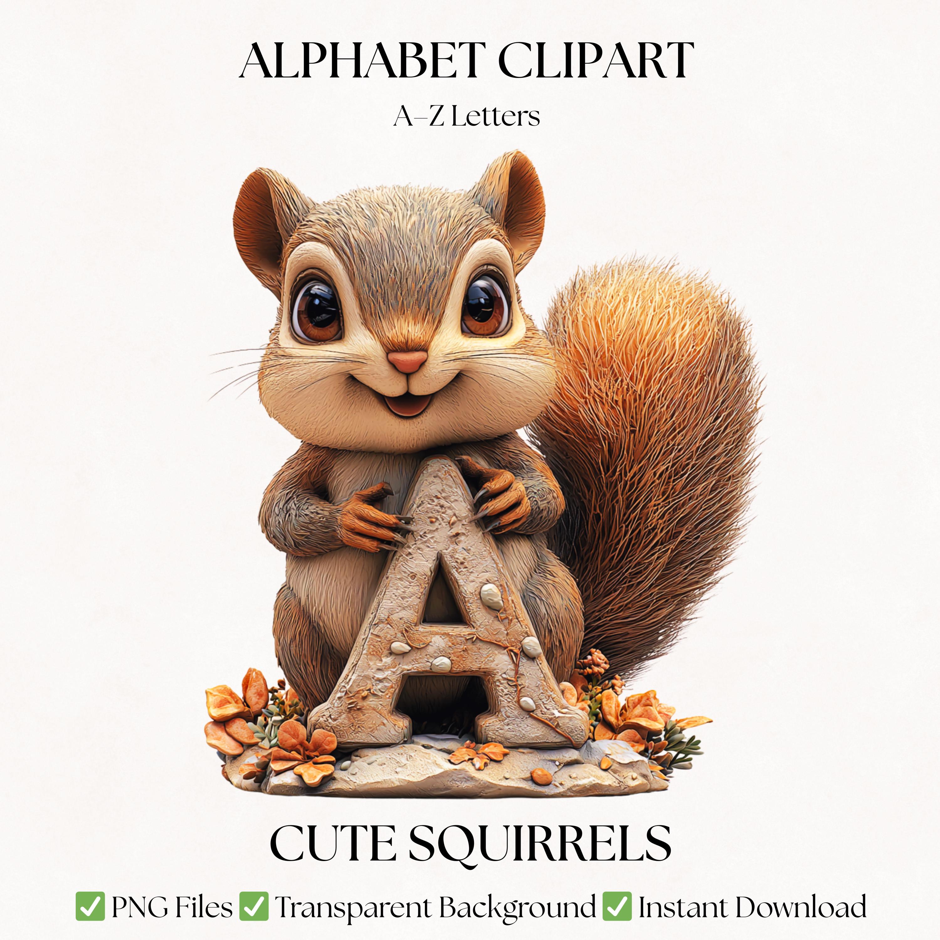 Squirrel Letters Woodland Animal Clipart Letters | Squirrel Alphabet PNG Bundle ...