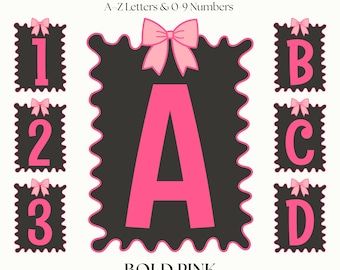 Pink Clipart Letters & Numbers | PNG Alphabet Set | Bold Font Lettering | Fancy Initials and Monograms