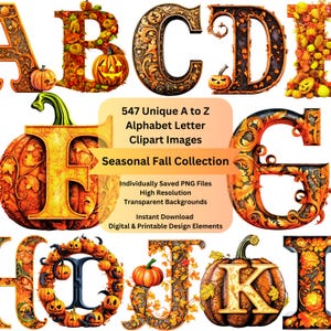 Halloween Clipart Commercial Use Art for Fancy Alphabet Decorative Letters, Pumpkin Sublimation Design, Banners and Signs, Vintage Ephemera