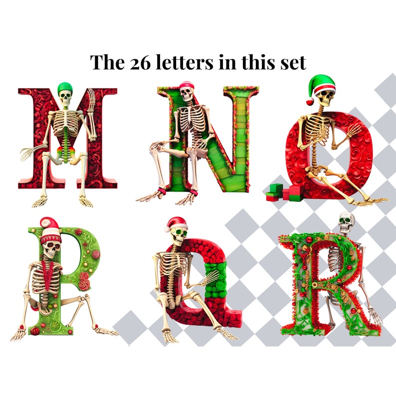 Skeleton Clipart Letters | PNG Christmas Fonts | Quirky Xmas Character ...
