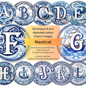 Nautical Decorative Letters for Sailing Ship Alphabet ClipArt, Cruise Ship PNG, Files for Cricut Fonts, Digital Download Commercial Use Art