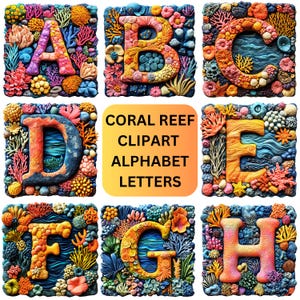 Coral Reef Clipart Alphabet Letters Font PNG | Ocean Themed Letter Clipart Bundle | Printable & Digital Alphabet PNG Files, Colorful Letters