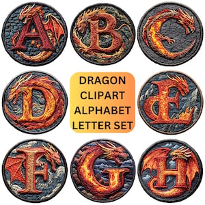 Drache Clipart Bundle für druckbare und digitale Alphabet Buchstaben Schriftarten, mittelalterliches Clip Art, Junk Journal Sublimation, Scrapbook und Silhouette