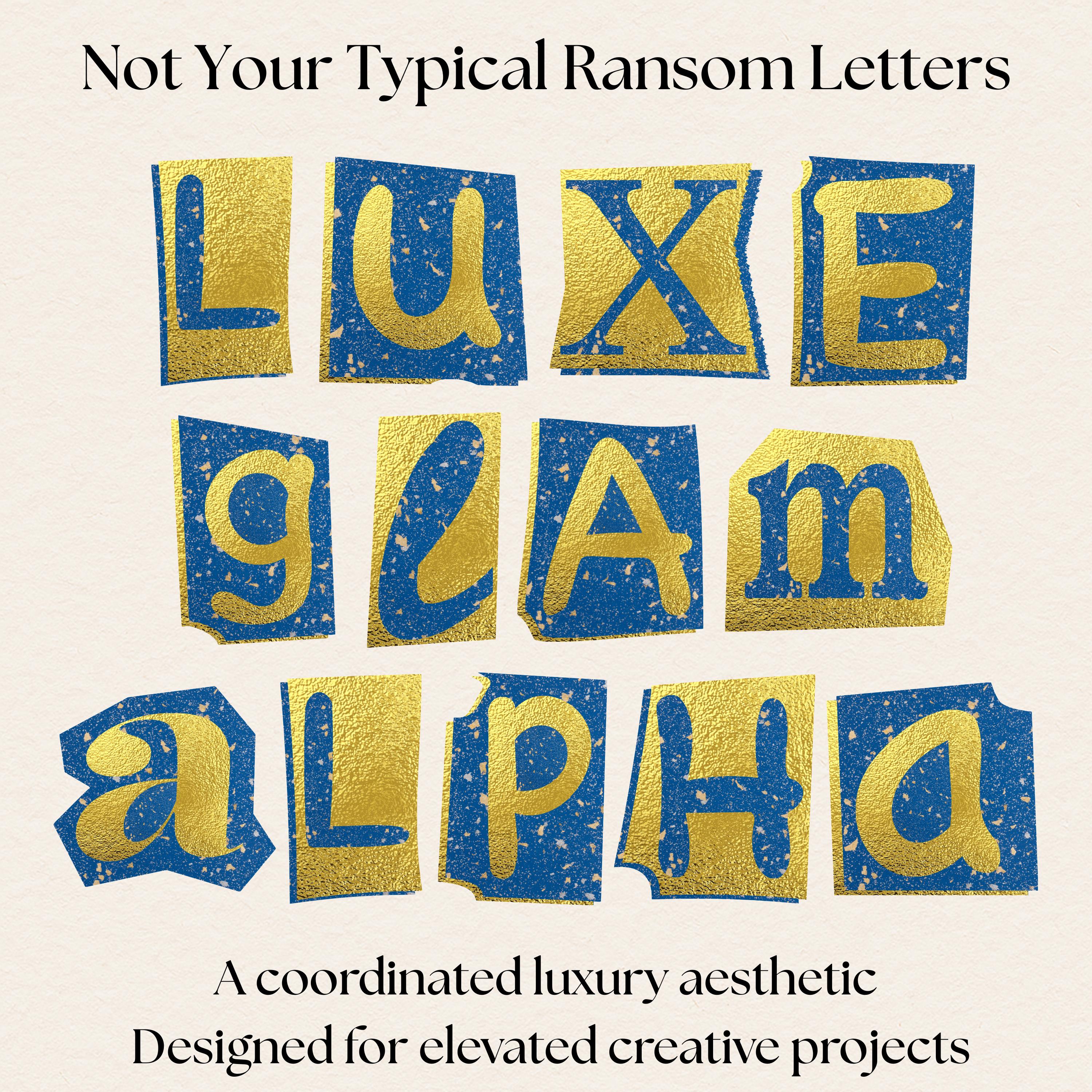 Ransom Alphabet Cutout Letters PNG | Gold & Blue Luxe Lettering Fonts ...