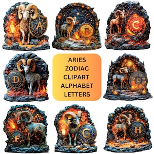 Clipart del segno zodiacale Ariete, lettere dell'alfabeto per la stampa e il digitale, clipart del segno zodiacale celeste / elementi clipart di astrologia