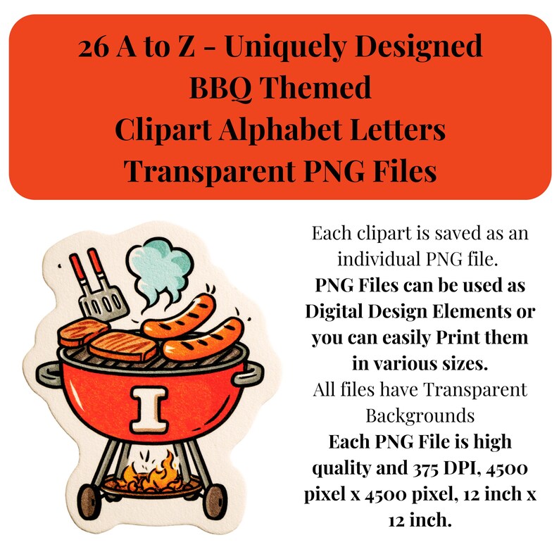 Bbq Letters Exploding BBQ Grill Alphabet Clipart | Summer Barbeque PNG Letters | Printable ...