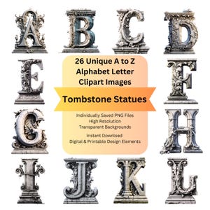 Digital Clipart Alphabet Letters PNG Files for Gothic Tombstone Statue Digital Download, Scrapbooking Ephemera Goth Junk Journal DIY Cricut