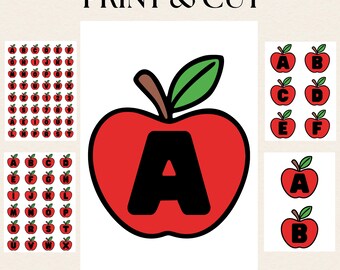 PRINT AND CUT Apple Letters & Numbers | Alphabet Shapes for Classroom Banners, Back to School Signs, Bulletin Boards | Digital Download